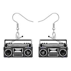 LONYOO Acryl Herz Vintage Ohrringe Anweisung Baumeln Drop Schmuck Nostalgie Geschenke für Frauen Mädchen Charms (Radio Schwarz) von LONYOO