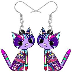 LONYOO Acryl Kätzchen Katze Ohrringe Dangle Anime Katze Schmuck für Mädchen Frauen Katze Geschenke (Lila) von LONYOO