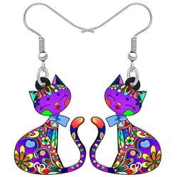 LONYOO Acryl Kätzchen Katze Ohrringe Dangle Anime Katze Schmuck für Mädchen Frauen Katze Geschenke (Lila 106) von LONYOO