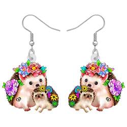 LONYOO Acryl Muttertag Ohrringe Dangle Lovely Baby und Mama Tiere Ohrringe für Frauen Mädchen Mama Geschenke (Mehrfarbige Igel Ohrringe) von LONYOO