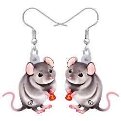 LONYOO Acryl Niedlich Ratte Maus Ohrringe Dangle Drop Charms Anime Maus Geschenke für Frauen Mädchen Schmuck (Grau 225) von LONYOO