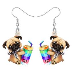 LONYOO Acryl Niedlichen Hund Mops Ohrringe Baumeln Haustiere Welpe Charms Mops Geschenke für Mops Liebhaber Frauen Mädchen Schmuck Dekor (Regenbogen Tasse) von LONYOO