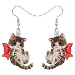 LONYOO Acryl Pelzigen Katze Ohrringe Cute Kätzchen Mit Fliege Dangle Schmuck Geschenke für Frauen Mädchen Kinder Party Favors Dekor (Braun) von LONYOO