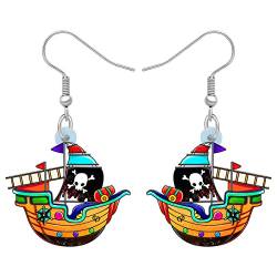 LONYOO Acryl Pirat Zucker Schädel Ohrringe Baumeln Piraten Halloween Geschenke für Frauen Mädchen Schmuck (Piratenschiff) von LONYOO