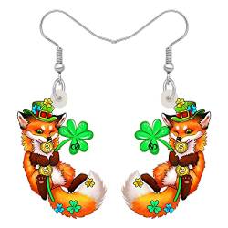 LONYOO Acryl St. Patrick's Day Grüner Hut Fuchs Ohrringe Baumeln Schmuck Klee Fuchs Geschenke für Frauen Mädchen (Braun) von LONYOO