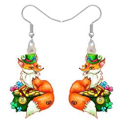 LONYOO Acryl St. Patrick's Day Grüner Hut Fuchs Ohrringe Baumeln Schmuck Klee Fuchs Geschenke für Frauen Mädchen (Orange) von LONYOO