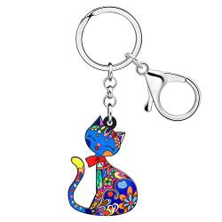 LONYOO Acryl niedlichen Kätzchen Katze Schlüsselanhänger Brieftasche Autoschlüssel Schlüsselanhänger Luckly Katze Geschenke für Katzenliebhaber Frauen Mädchen Charme Schlüsselring (Blau 144) von LONYOO