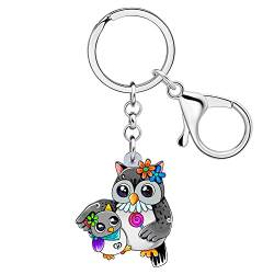 LONYOO Anime Eule Schlüsselanhänger Acryl Handtasche Auto Schlüsselanhänger Ringe Vogel Eule Piraten Geschenke für Frauen Mädchen Halloween Charms (Muttertag Eule Schlüsselanhänger Schwarz) von LONYOO