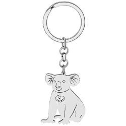 LONYOO Australien Koala Bär Schlüsselanhänger Edelstahl Koala Geschenke für Frauen Mädchen Handtasche Auto Schlüsselanhänger (Versilbert) von LONYOO