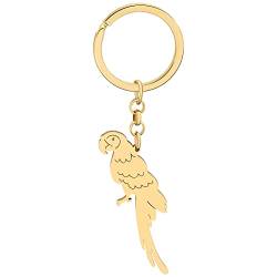 LONYOO Cute Edelstahl Papagei Schlüsselanhänger Geschenke für Frauen Mädchen Ara Nymphensittich Schmuck Geldbeutel Autoschlüssel Charms (Vergoldet Ara Papagei) von LONYOO