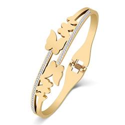 LONYOO Dainty 18K Gold Bracelet Armreif Edelstahl plattiert Gold Silber Armband für Frauen Mädchen Strass-Schmuck (Vergoldetes Schmetterling Armband) von LONYOO