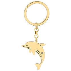 LONYOO Edelstahl Delphin Schlüsselanhänger Ozean Delphin Geschenke für Frauen Mädchen Autoschlüssel Rucksack Schmuck (Vergoldet) von LONYOO