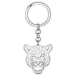 LONYOO Edelstahl Leopard Schlüsselanhänger Wildtiere Schlüsselanhänger Leopard Geschenke für Frauen Mädchen Autoschlüssel Handtasche Charms (Versilbert 168) von LONYOO