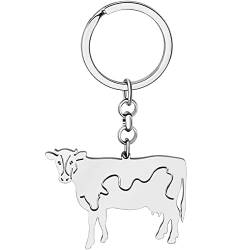 LONYOO Edelstahl Milch Kuh Schlüsselanhänger Bauernhof Tier Schlüsselanhänger Kuh Geschenke für Frauen Mädchen Geldbeutel Brieftasche Charms (Versilbert) von LONYOO