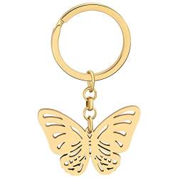 LONYOO Edelstahl Schmetterling Schlüsselanhänger Schmetterling Geschenke für Frauen Mädchen Auto Schlüssel Geldbörse Charms (Vergoldet 070) von LONYOO