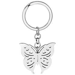 LONYOO Edelstahl Schmetterling Schlüsselanhänger Schmetterling Geschenke für Frauen Mädchen Auto Schlüssel Geldbörse Charms (Versilbert 056) von LONYOO