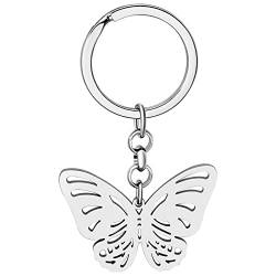 LONYOO Edelstahl Schmetterling Schlüsselanhänger Schmetterling Geschenke für Frauen Mädchen Auto Schlüssel Geldbörse Charms (Versilbert #2) von LONYOO