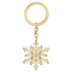 LONYOO Edelstahl Weihnachten Schneeflocke Schlüsselanhänger Auto Schlüssel Brieftasche Schlüsselanhänger Elegant Schmuck Geschenke für Frauen Mädchen (Vergoldet) von LONYOO