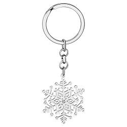 LONYOO Edelstahl Weihnachten Schneeflocke Schlüsselanhänger Auto Schlüssel Brieftasche Schlüsselanhänger Elegant Schmuck Geschenke für Frauen Mädchen (Versilbert 118) von LONYOO