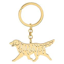 LONYOO Edelstahl niedlichen Hund Schlüsselanhänger Haustiere Hund Geschenke für Hundeliebhaber Frauen Mädchen Welpe Ringe Auto Schlüssel Geldbörse Charms (Vergoldet Golden Retriever) von LONYOO