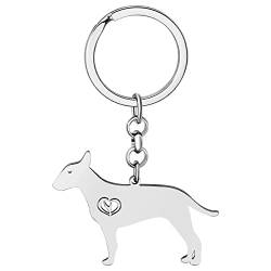 LONYOO Edelstahl niedlichen Hund Schlüsselanhänger Haustiere Hund Geschenke für Hundeliebhaber Frauen Mädchen Welpe Ringe Auto Schlüssel Geldbörse Charms (Versilbert Bull Terrier) von LONYOO