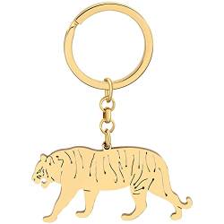 LONYOO Eleganter Tiger Schlüsselanhänger Edelstahl Wilde Tiere Schmuck Tiger Geschenke für Frauen Mädchen Autoschlüssel Brieftasche (Vergoldet #2) von LONYOO
