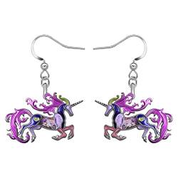 LONYOO Emaille Fantasy Einhorn Ohrringe baumeln Zinklegierung Einhorn Pferd Ohrringe für Frauen Mädchen Charms Geschenke (Lila) von LONYOO