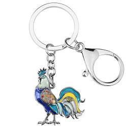 LONYOO Emaille Zinklegierung Hahn Henne Huhn Schlüsselanhänger Auto Schlüssel Tasche Schlüsselanhänger Schmuck für Frauen Mädchen Charms Huhn Geschenke (Blau 003) von LONYOO