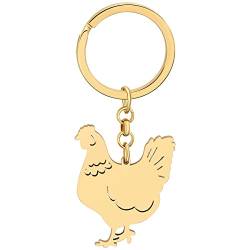 LONYOO Hahn Henne Huhn Schlüsselanhänger Edelstahl Huhn Geschenke für Frauen Geldbörse Autoschlüssel Charms (Vergoldet) von LONYOO