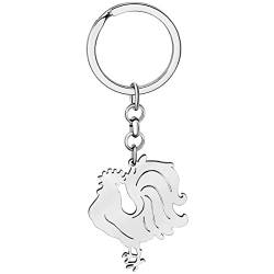 LONYOO Hahn Henne Huhn Schlüsselanhänger Edelstahl Huhn Geschenke für Frauen Geldbörse Autoschlüssel Charms (Versilbert Hahn) von LONYOO