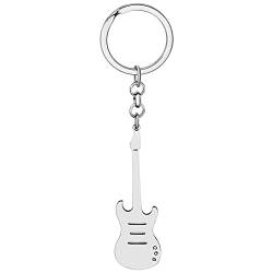 LONYOO Musik Bass Gitarre Schlüsselanhänger Edelstahl Musikinstrumente Geschenke für Frauen Mädchen Handtasche Auto Schlüsselanhänger (Versilbert) von LONYOO