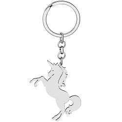 LONYOO Nettes Pferd Einhorn Schlüsselanhänger Edelstahl Einhorn Geschenke für Frauen Mädchen Auto Schlüssel Charms (Versilbert) von LONYOO