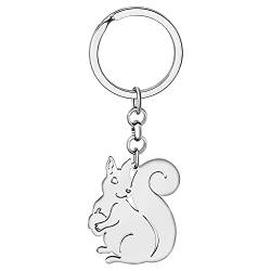 LONYOO Niedliches Eichhörnchen Schlüsselanhänger Edelstahl Eichhörnchen Geschenke für Frauen Mädchen Autoschlüssel Rucksack Charms (Versilbert #2) von LONYOO