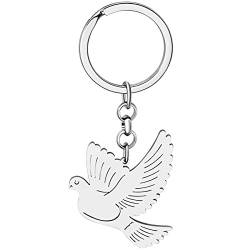 LONYOO Taube Schlüsselanhänger Edelstahl Taube Vogel Geschenke für Frauen Mädchen Handtasche Autoschlüssel Charms (Versilbert) von LONYOO