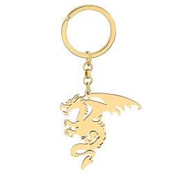 LONYOO Walisischer Drache Schlüsselanhänger Edelstahl Fantasie Drachen Dinosaurier Geschenke für Frauen Mädchen Autoschlüssel Charms (Vergoldet) von LONYOO