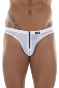 LOOK ME Weißer Herren String Tanga dehnbar und Blickdicht mit Reißverschluss (XL) von LOOK ME