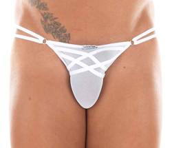 LOOK ME Weißer transparenter Männer String mit Gummi Bänder erotischer Herren Slip durchsichtig S von LOOK ME