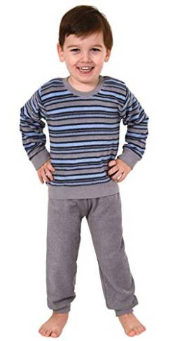 Jungen Kleinkinder Frottee Pyjama Schlafanzug lang mit Bündchen - Streifenoptik - 291 576, Größe:110, Farbe:grau/blau von LOOK