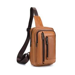 LOONGYOON Neue Herren Leder Umhängetasche Retro Casual Vertikale Tasche Business Travel Multi Zipper Pocket Handtasche Brust Crossbody (Braun) von LOONGYOON