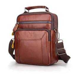 LOONGYOON Neue Leder Umhängetasche Herren vertikalen Absatz Quadratische Tasche Mode lässig Kleinen Rucksack Business Travel Multi-Pocket Handtasche(Braun) von LOONGYOON