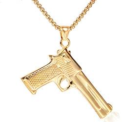LOPEZ KENT Revolver Gun Gold Edelstahl Charm Pistole Anhänger Halskette,60cm von LOPEZ KENT