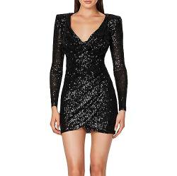 LOPILY Abendkleid Damen Glitzer Pailletten Wickelkleid Tief V Ausschnitt Schöne Dekolleté Elegant Cocktailkleider Edel Minikleid Party Outfits Frauen Festliche Kleider für Standamt (X1-Black, XXL) von LOPILY