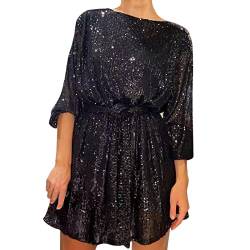 LOPILY Abendkleid Damen Glitzer Pailletten Wickelkleid Tief V Ausschnitt Schöne Dekolleté Elegant Cocktailkleider Edel Minikleid Party Outfits Frauen Festliche Kleider für Standamt (X2-Black, M) von LOPILY