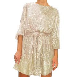 LOPILY Abendkleid Damen Glitzer Pailletten Wickelkleid Tief V Ausschnitt Schöne Dekolleté Elegant Cocktailkleider Edel Minikleid Party Outfits Frauen Festliche Kleider für Standamt (X2-Gold, XL) von LOPILY