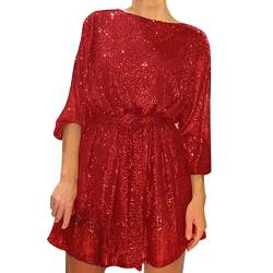 LOPILY Abendkleid Damen Glitzer Pailletten Wickelkleid Tief V Ausschnitt Schöne Dekolleté Elegant Cocktailkleider Edel Minikleid Party Outfits Frauen Festliche Kleider für Standamt (X2-Red, M) von LOPILY