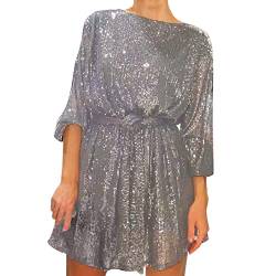 LOPILY Abendkleid Damen Glitzer Pailletten Wickelkleid Tief V Ausschnitt Schöne Dekolleté Elegant Cocktailkleider Edel Minikleid Party Outfits Frauen Festliche Kleider für Standamt (X2-Silver, L) von LOPILY