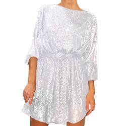 LOPILY Abendkleid Damen Glitzer Pailletten Wickelkleid Tief V Ausschnitt Schöne Dekolleté Elegant Cocktailkleider Edel Minikleid Party Outfits Frauen Festliche Kleider für Standamt (X2-White, S) von LOPILY