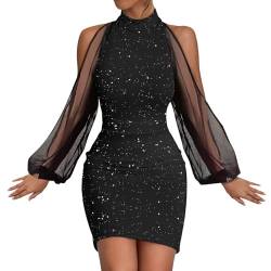 LOPILY Abendkleid Damen Glitzer Pailletten Wickelkleid Tief V Ausschnitt Schöne Dekolleté Elegant Cocktailkleider Edel Minikleid Party Outfits Frauen Festliche Kleider für Standamt (Y3-BK1, M) von LOPILY