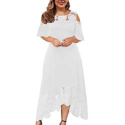 LOPILY Abendkleid Damen Große Größen Off Shoulder Spitzenkleid Bodenlang Volant Maxikleid Schulterfrei Elegant Cocktailkleid Hoch Tailliert Festkleid für Mollige Ballkleid Plus Size (A1-White, XXXXL) von LOPILY