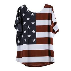 LOPILY Damen Plus Size Sommer T-Shirt Stern Streifen USA Flagge Kurzarm Rundhals Lose Bluse Oberteile（Rot，DE-46/CN-M） von LOPILY